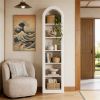 74.8” Tall Arched Bookshelf Display Rack with 6 Tier Narrow Open Shelves and White Finish