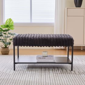 30.7" Wide Upholstered Ottoman Coffee Table Foot Rest Bench with Storage Shelf and Black Metal Legs (Color: as Pic)