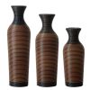 Set of 3 Brown Hand-Woven PVC Rattan Floor Vases
