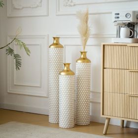 Floor metal vase modern style decoration home droplet shaped white metal vase 3-piece set gorgeous home decoration large glazed metal vase (Color: as Pic)