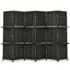 6 Panel Weave Fiber Folding Room Divider with 2 Display Shelves and 8 Display Areas