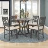 5 Piece Dining Table Set with 1 Round Table with Bent Column Shaped Table Legs, Middle Storage Shelf and 4 Carved Backrest Chairs