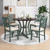 5 Piece Dining Table Set with 1 Round Table with Bent Column Shaped Table Legs, Middle Storage Shelf and 4 Carved Backrest Chairs