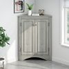 Triangle Bathroom Storage Cabinet with Adjustable Shelves in Gray, White & Oak