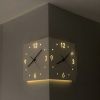 Nordic Square Modern Corner Wall Clock with Sensor Night Light, Sound Activation Sensor and 2 Sided Time Display