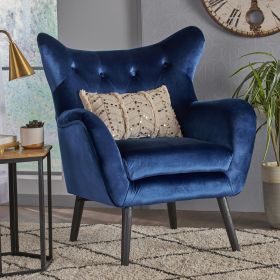 Blue Velvet Dining Room Chair with Wingback Curved Silouette (Color: as Pic)