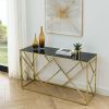 Modern Console Table with Sturdy Gold Steel Frame and Black Tempered Glass Top
