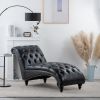Black Tufted Armless Chaise Lounge with Bubble Nails and Wood Legs
