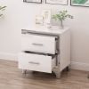 Elegant High Gloss Nightstand with 2 Drawers, Metal Handles and Silver Mirrored Trimming