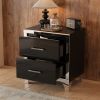 Elegant High Gloss Nightstand with 2 Drawers, Metal Handles and Silver Mirrored Trimming