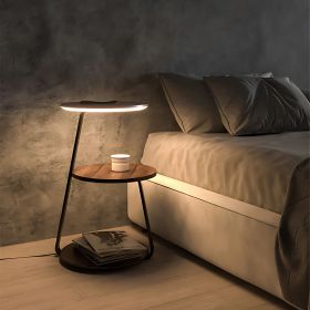 Smart Nightstand with Dimmable LED Light, Wireless Charger, 3 Tier and Open Shelves (Color: wood)