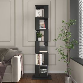 360° Rotating 5 Tier or 6 Tier Bookshelf with Anti-Toppling Base, In Black or White and Multifunctional Usage Options (Tier: 6, Color: Black)