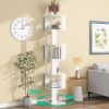 360° Rotating 5 Tier or 6 Tier Bookshelf with Anti-Toppling Base, In Black or White and Multifunctional Usage Options