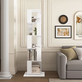 360° Rotating 5 Tier or 6 Tier Bookshelf with Anti-Toppling Base, In Black or White and Multifunctional Usage Options (Tier: 5, Color: White)