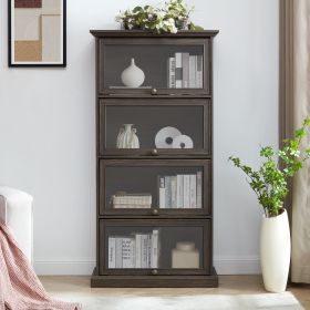 4 Tier Curio Display Cabinet with Flip-Up Tempered Glass Doors (Material: MDF+glass, Color: brown)
