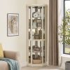 Corner Lighted Curio Display Cabinet with Adjustable Glass Display Shelves, Mirrored Back Panels, Magnetic Door Catch Device and In 3 Different Colors