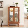 2 Door Curio Cabinet with Tempered Glass Doors, LED Light, Mirrored Back Panel & Adjustable Shelves