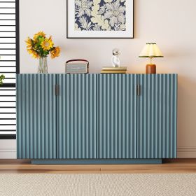 59.8” Wavy Design Sideboard with 2 Copper Handle Doors, Adjustable Height Shelves, 4 Compartments and Spacious Storage (Material: MDF, Color: Antique Blue)