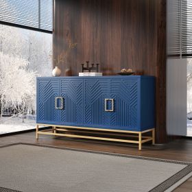 Retro Style Symmetrical Pattern Sideboard with 2 Adjustable/Removable Shelves, Metal Handles/Legs and In 3 Different Colors (Material: MDF, Color: Navy)