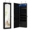 Lockable Wall Mounted Mirror Jewelry Armoire with 5 LEDs, 6 Drawers, Hang On Door Option and 3 Colors To Choose