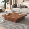 39.4” Square Marble Veneer Coffee Table with 4 Sliding Tops with 4 Hidden Storage Compartments