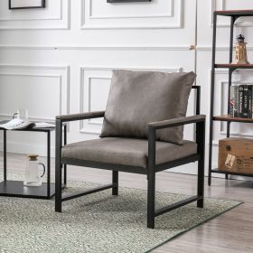 Modern Faux Leather Accent Chair with Black Powder Coated Metal Frame and Adjustable Pillow Back (Material: PU, Color: Gray)