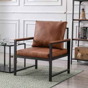 Modern Faux Leather Accent Chair with Black Powder Coated Metal Frame and Adjustable Pillow Back (Material: PU, Color: Orange)