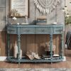 52” Contemporary Curved Half Moon Console Table with 4 Spacious Drawers, Antique Style Design. 4 Sturdy Legs and Open Bottom Shelf