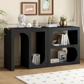 Modular Entryway Console Table with Rectangular Exterior and Curved Interior Design for Customizable Arrangements (Material: MDF, Color: Black)