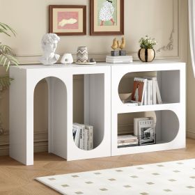 Modular Entryway Console Table with Rectangular Exterior and Curved Interior Design for Customizable Arrangements (Material: MDF, Color: White)