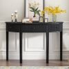 Half Moon Shaped Distinctive Pine Veneer Console Table with 3 Vertical Stripe Drawer Fronts and Four Legs