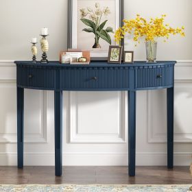 Half Moon Shaped Distinctive Pine Veneer Console Table with 3 Vertical Stripe Drawer Fronts and Four Legs (Material: MDF, Color: Navy Blue)