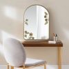 Madison Park Arched Shaped Wall Mirror with Metallic Gold Finish and Metal Floral & Leaves Design