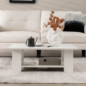41” 2-Tier Wooden Modern Coffee Table with Open Bottom Storage Shelf and 3 Different Color Options (Color: White)