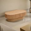 43” Modern Handcrafted Drum Coffee Table, Oval Shaped with Sturdy Pedestal Base in 3 Different Colors