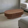 43” Modern Handcrafted Drum Coffee Table, Oval Shaped with Sturdy Pedestal Base in 3 Different Colors
