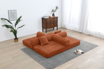 77.9” Foldable Sofa Floor Couch with Convertible Sleeper, 2 Matching Pillows in 9 Colors (Color: Orange)