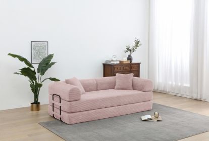 77.9” Foldable Sofa Floor Couch with Convertible Sleeper, 2 Matching Pillows in 9 Colors (Color: Pink)