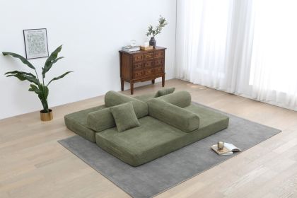 77.9” Foldable Sofa Floor Couch with Convertible Sleeper, 2 Matching Pillows in 9 Colors (Color: Light Green)