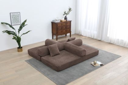 77.9” Foldable Sofa Floor Couch with Convertible Sleeper, 2 Matching Pillows in 9 Colors (Color: brown)