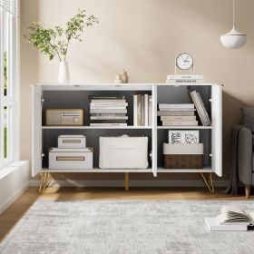 Sideboard Storage Cabinet with Adjustable Shelves, Golden Handles and Metal Legs (Color: Black)