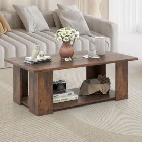 41” 2-Tier Wooden Modern Coffee Table with Open Bottom Storage Shelf and 3 Different Color Options (Color: Coffee)