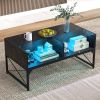 Center Coffee Table with Faux Marble/Tempered Glass Table Top, Built-In LED Lights and 4 Storage Cubes