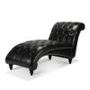 Black Tufted Armless Chaise Lounge with Bubble Nails and Wood Legs