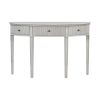 Half Moon Shaped Distinctive Pine Veneer Console Table with 3 Vertical Stripe Drawer Fronts and Four Legs