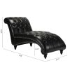 Black Tufted Armless Chaise Lounge with Bubble Nails and Wood Legs
