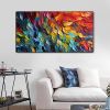 Handmade Oil Painting Abstract Art on Canvas with Vibrant Colorful Feathers