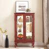 2 Door Curio Cabinet with Tempered Glass Doors, LED Light, Mirrored Back Panel & Adjustable Shelves