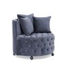 Velvet Upholstered Swivel Chair, Button Tufted Design with Movable Wheels and 3 Matching Pillows