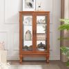 2 Door Curio Cabinet with Tempered Glass Doors, LED Light, Mirrored Back Panel & Adjustable Shelves